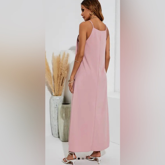 🛍️ Cold Shoulder Strappy Maxi Dress Pink, size L, 100% polyester, lightweight - Picture 2 of 6
